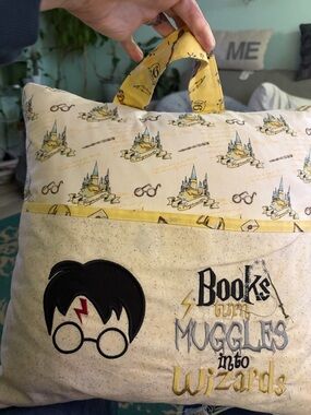 Handmade Wizard Themed Pillow Tote in Yellow and Cream…Harry Potter